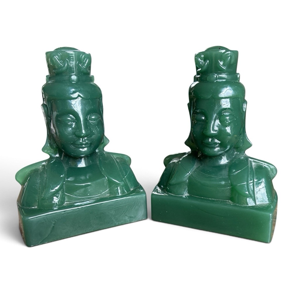 Vintage Lenox Imperial Cathay Jade Glass Empress & Lu-Tung Bookends